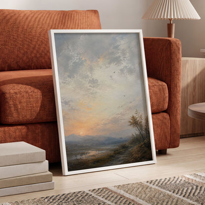 Amber Horizon, gray, blue, brown nature wall art displayed in a styled interior, gallery view 9