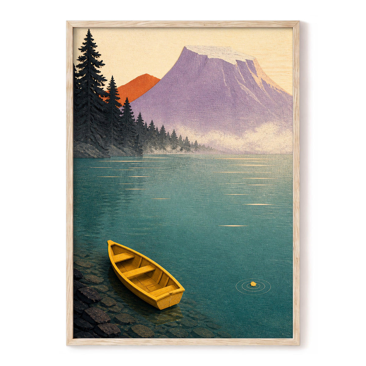 Amber Lake Stillness, green, blue, purple nature wall art, front artwork view