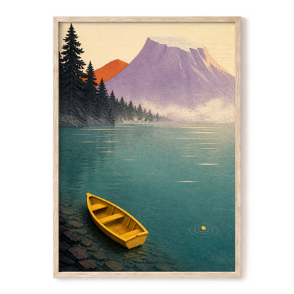Amber Lake Stillness, green, blue, purple nature wall art, front artwork view