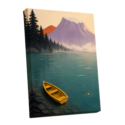 Amber Lake Stillness, green, blue, purple nature wall art shown as a stretched canvas wall art