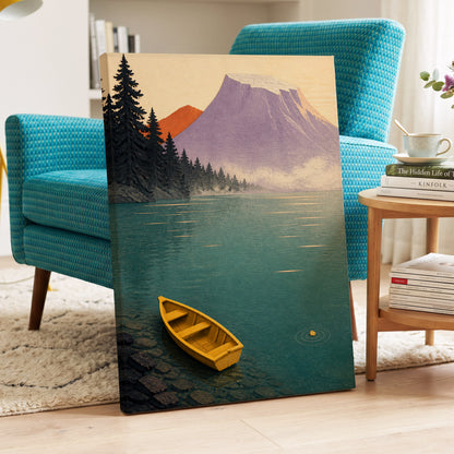 Amber Lake Stillness, green, blue, purple nature wall art displayed in a styled interior, gallery view 3