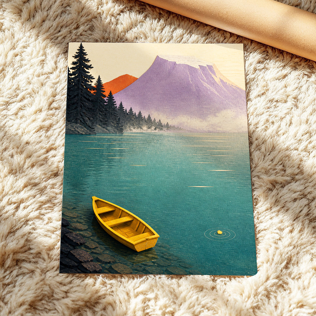 Amber Lake Stillness, green, blue, purple nature wall art displayed in a styled interior, gallery view 5