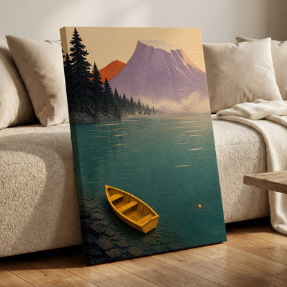 Amber Lake Stillness, green, blue, purple nature wall art displayed in a styled interior, gallery view 7