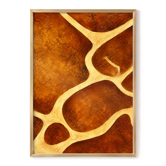 Amber Meander, brown, orange, gold abstract wall art, front artwork view