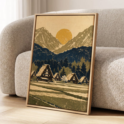 Amber Mountain Village, beige, blue, green nature wall art displayed in a styled interior, gallery view 4