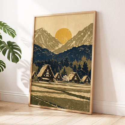 Amber Mountain Village, beige, blue, green nature wall art displayed in a styled interior, gallery view 9