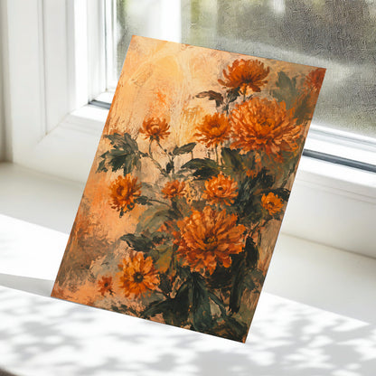 Amber Petal Reverie, orange, green, beige floral wall art displayed in a styled interior, gallery view 5