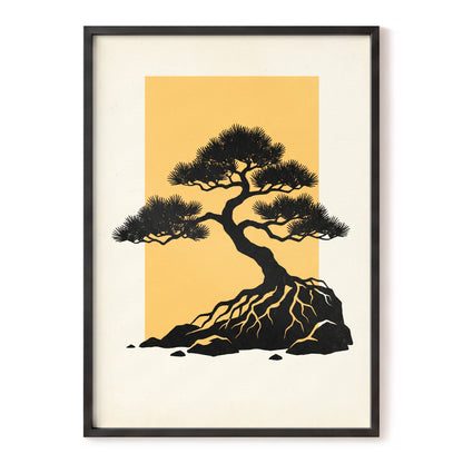 Amber Pine, black, orange, beige nature wall art, front artwork view