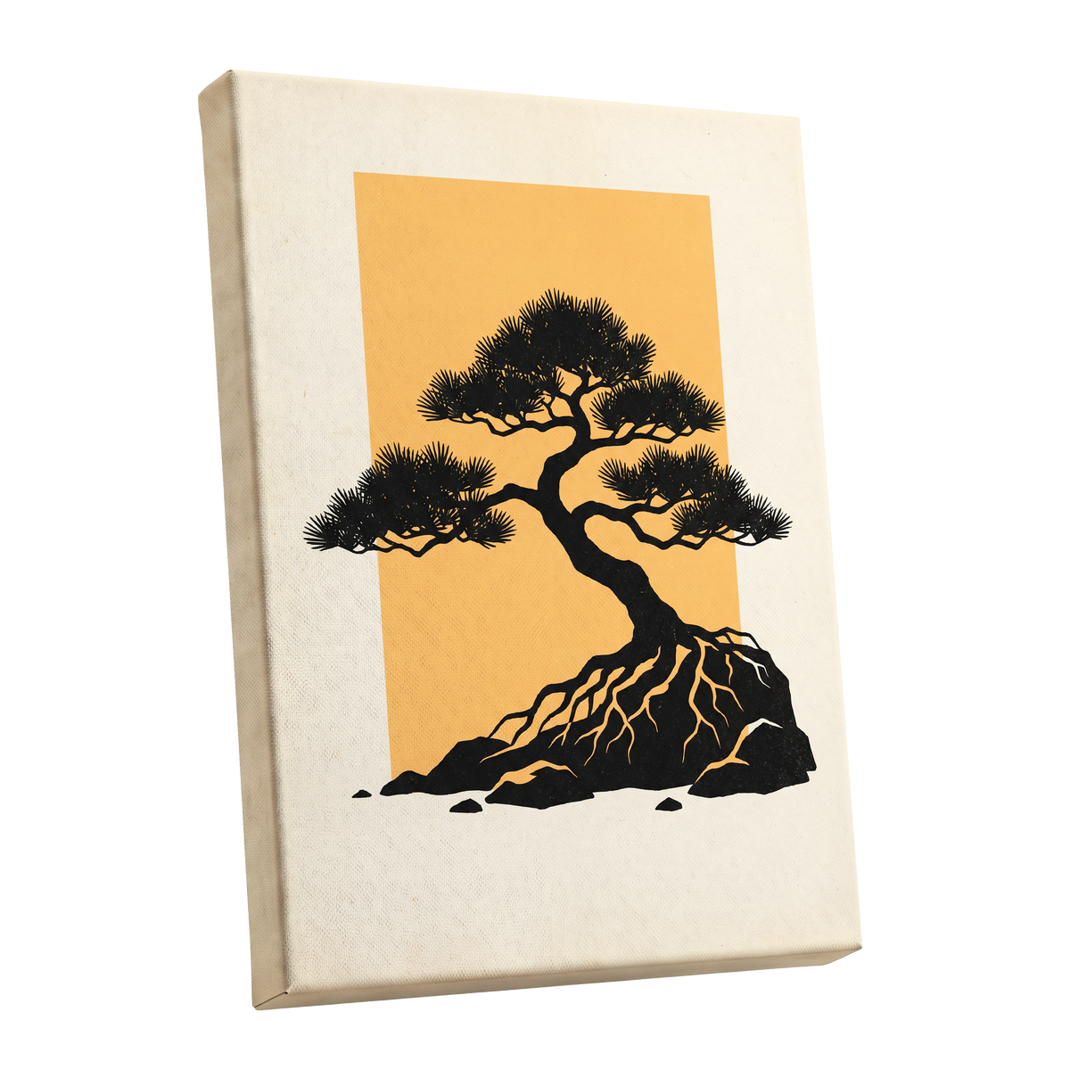 Amber Pine, black, orange, beige nature wall art shown as a stretched canvas wall art