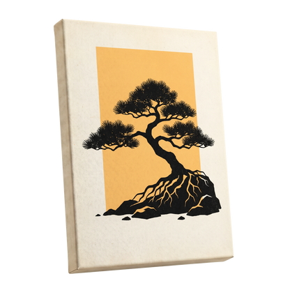 Amber Pine, black, orange, beige nature wall art shown as a stretched canvas wall art