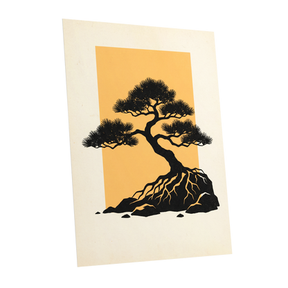 Amber Pine, black, orange, beige nature wall art shown as a unframed poster wall art print