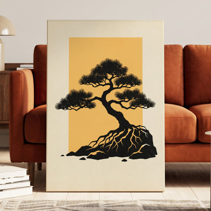 Amber Pine, black, orange, beige nature wall art displayed in a styled interior, gallery view 3