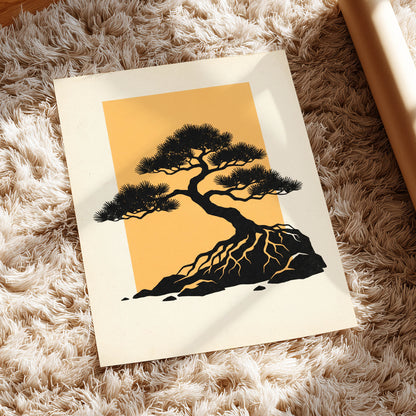 Amber Pine, black, orange, beige nature wall art displayed in a styled interior, gallery view 5