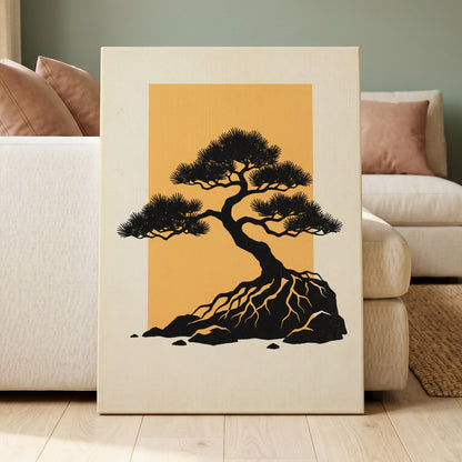 Amber Pine, black, orange, beige nature wall art displayed in a styled interior, gallery view 7