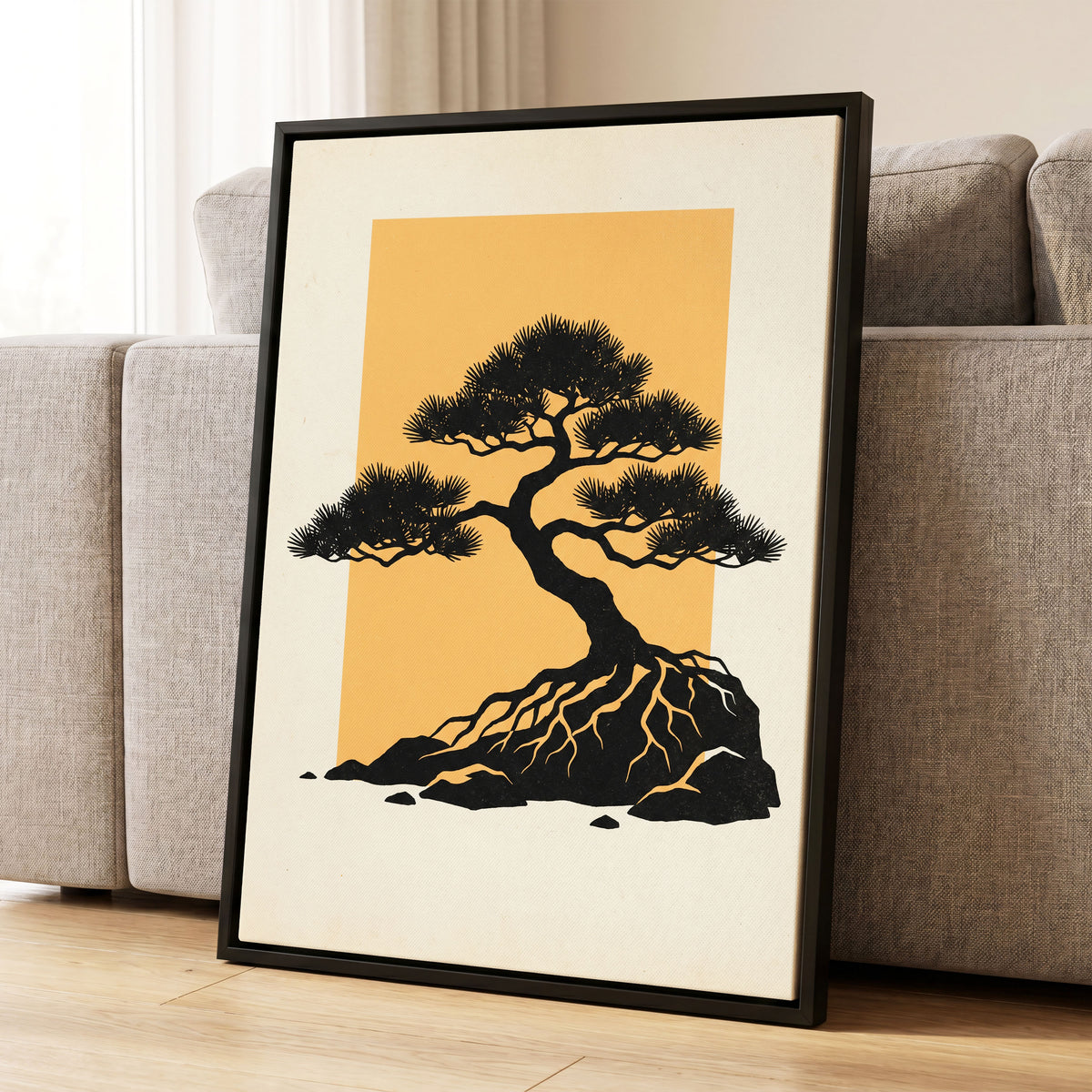 Amber Pine, black, orange, beige nature wall art displayed in a styled interior, gallery view 8