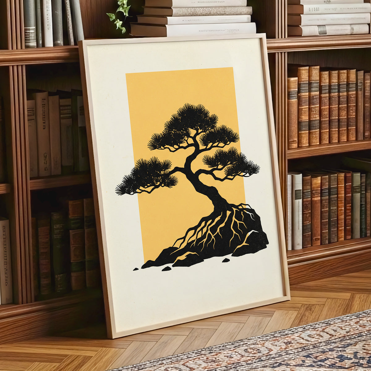 Amber Pine, black, orange, beige nature wall art displayed in a styled interior, gallery view 9