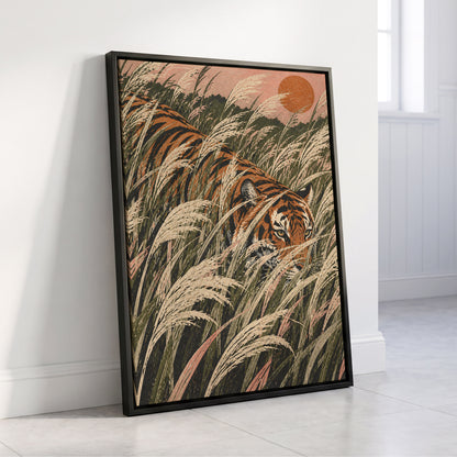 Amber Prowl, orange, black, green nature wall art displayed in a styled interior, gallery view 4