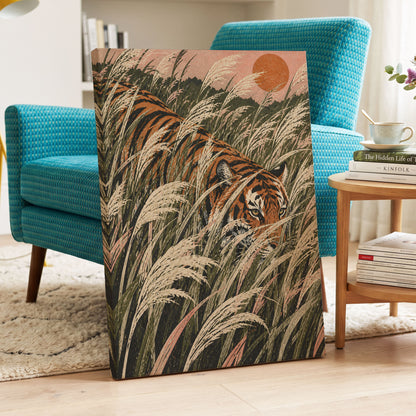 Amber Prowl, orange, black, green nature wall art displayed in a styled interior, gallery view 7