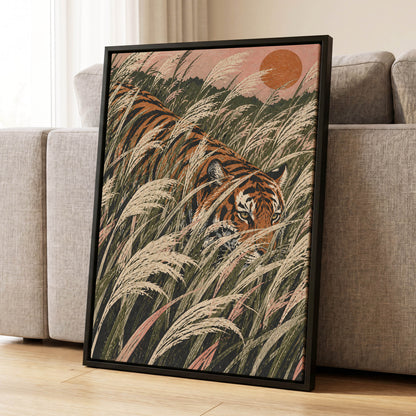 Amber Prowl, orange, black, green nature wall art displayed in a styled interior, gallery view 8