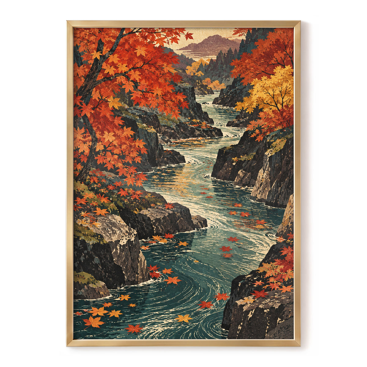 Amber River Passage, orange, red, yellow nature wall art, front artwork view