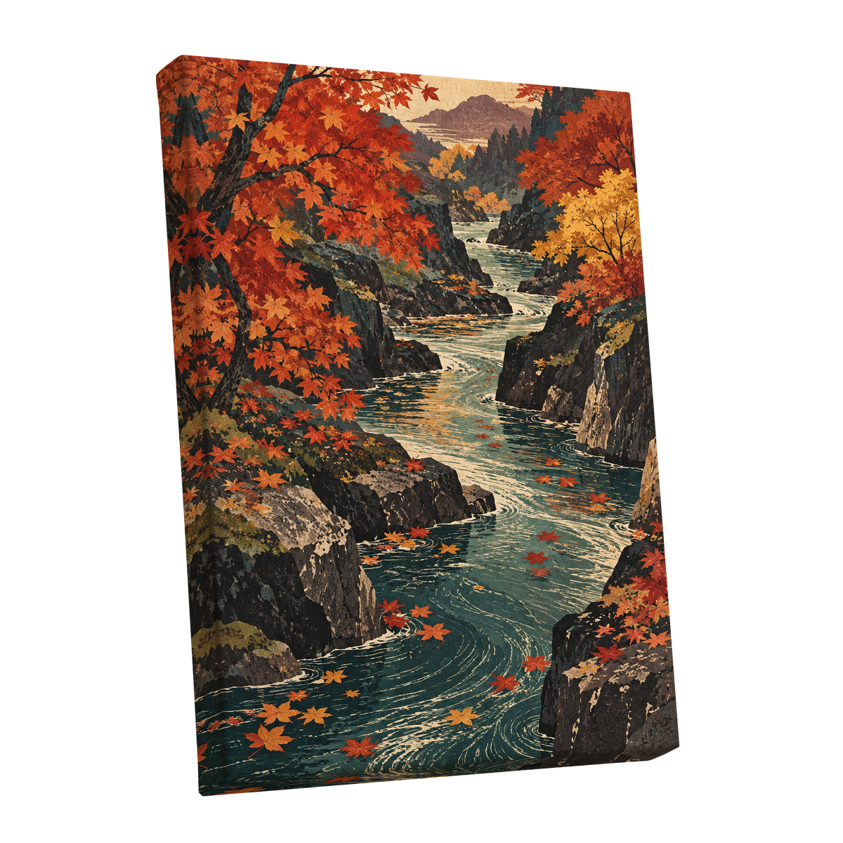 Amber River Passage, orange, red, yellow nature wall art shown as a stretched canvas wall art