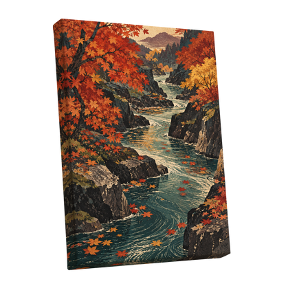 Amber River Passage, orange, red, yellow nature wall art shown as a stretched canvas wall art