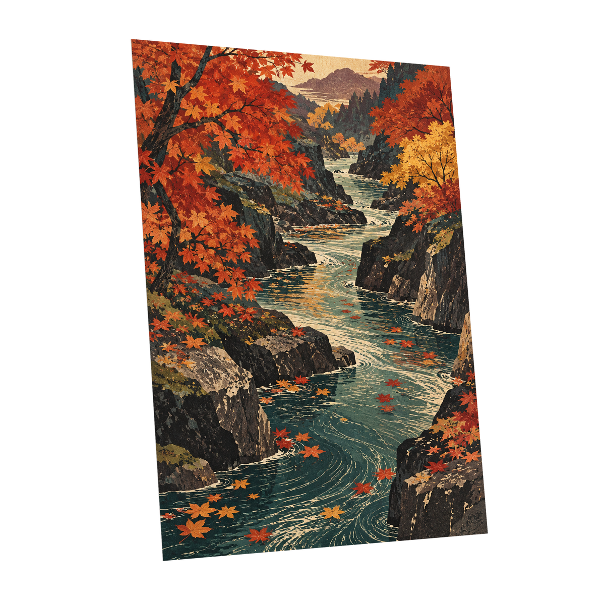 Amber River Passage, orange, red, yellow nature wall art shown as a unframed poster wall art print