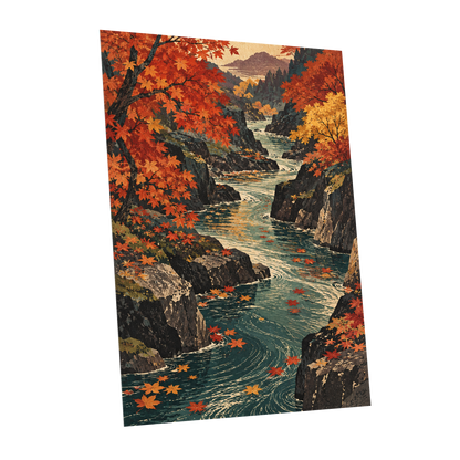 Amber River Passage, orange, red, yellow nature wall art shown as a unframed poster wall art print