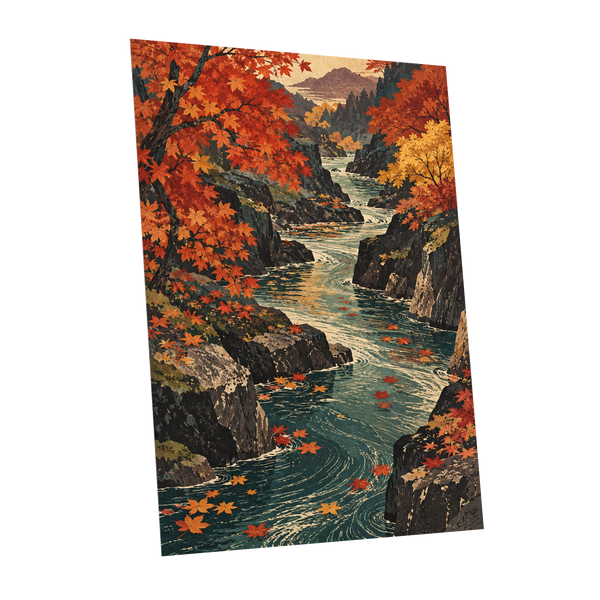 Amber River Passage, orange, red, yellow nature wall art shown as a unframed poster wall art print