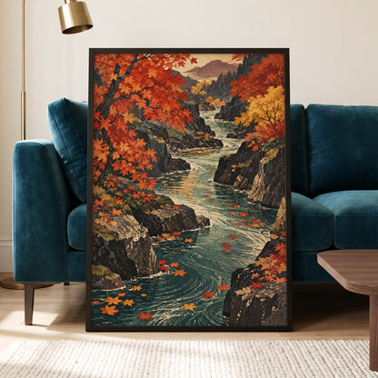 Amber River Passage, orange, red, yellow nature wall art displayed in a styled interior, gallery view 2