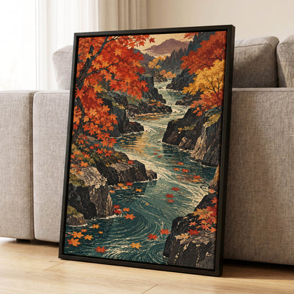 Amber River Passage, orange, red, yellow nature wall art displayed in a styled interior, gallery view 8
