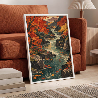 Amber River Passage, orange, red, yellow nature wall art displayed in a styled interior, gallery view 9