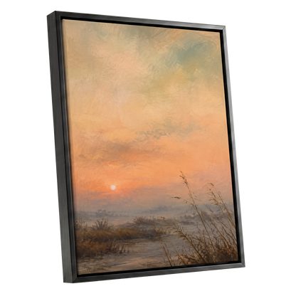 Amber Stillness, orange, beige, brown nature wall art shown as a black framed canvas wall art