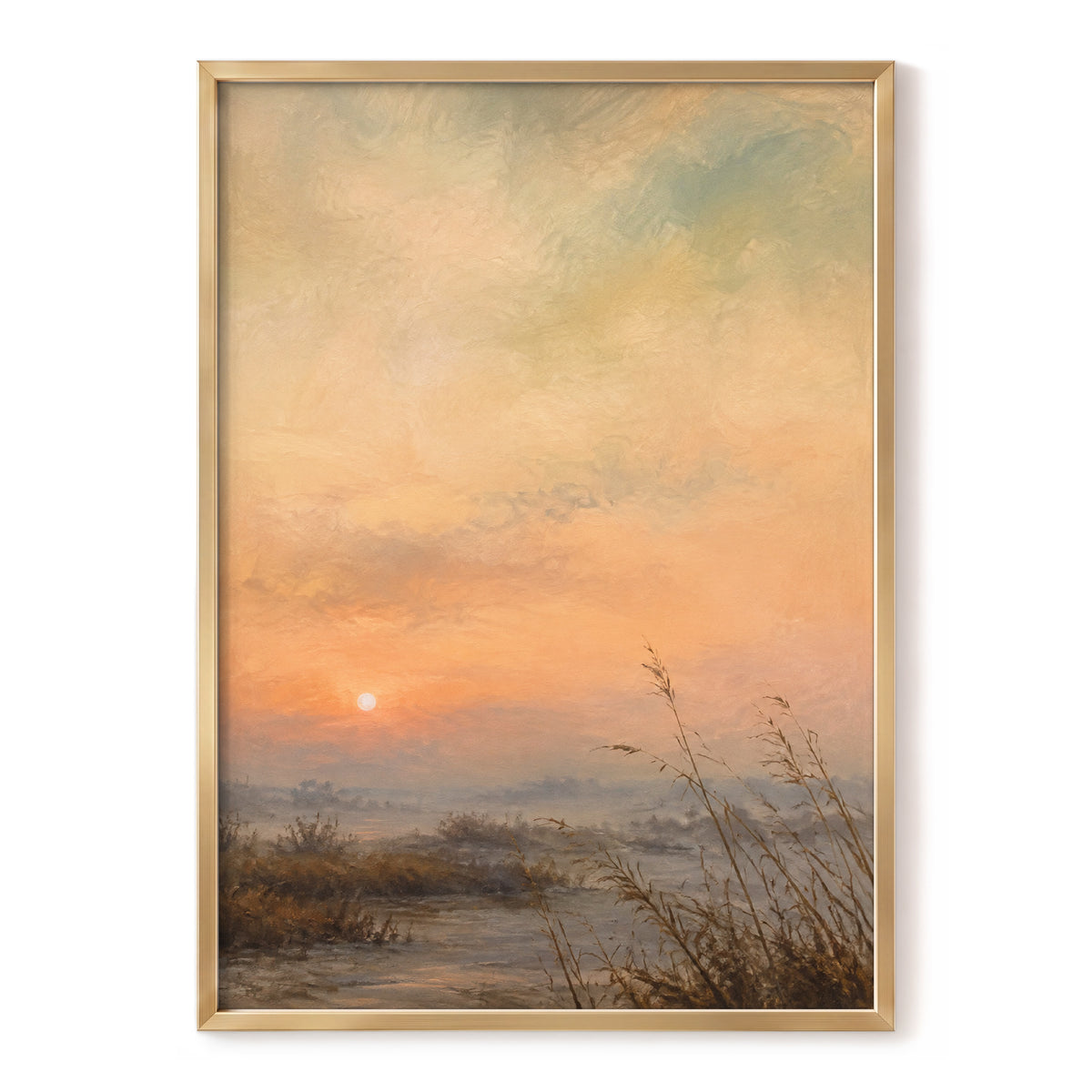 Amber Stillness, orange, beige, brown nature wall art, front artwork view