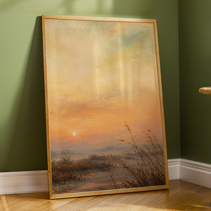 Amber Stillness, orange, beige, brown nature wall art displayed in a styled interior, gallery view 2