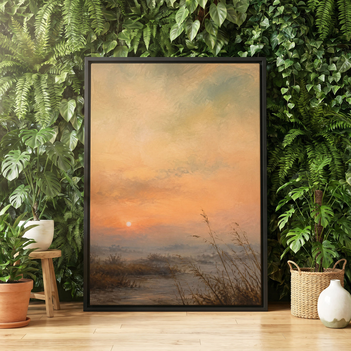 Amber Stillness, orange, beige, brown nature wall art displayed in a styled interior, gallery view 4