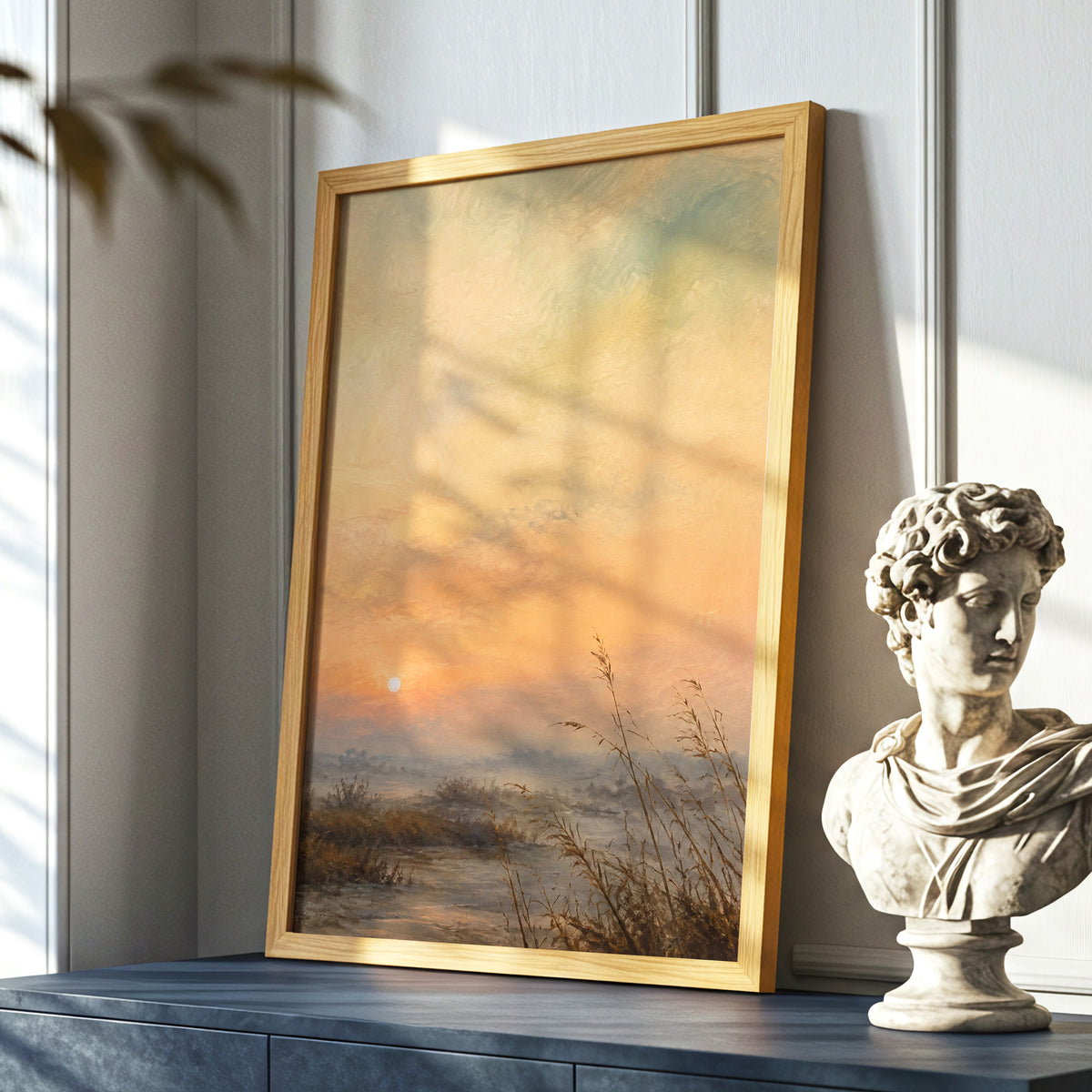 Amber Stillness, orange, beige, brown nature wall art displayed in a styled interior, gallery view 6