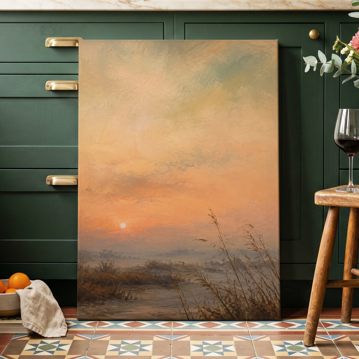Amber Stillness, orange, beige, brown nature wall art displayed in a styled interior, gallery view 7