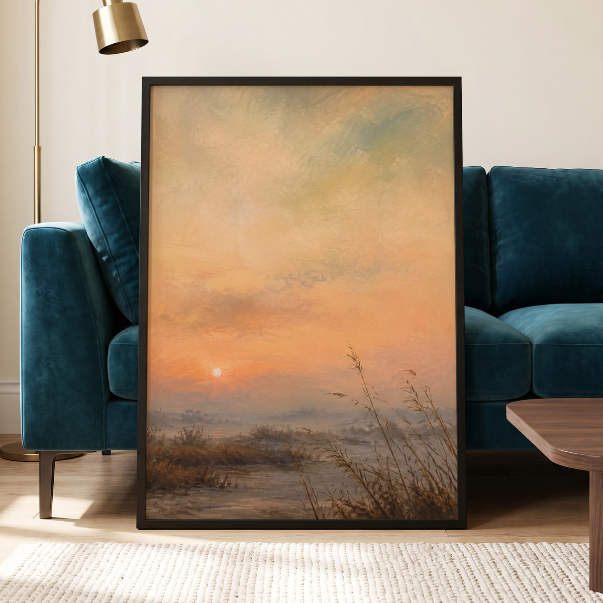 Amber Stillness, orange, beige, brown nature wall art displayed in a styled interior, gallery view 9