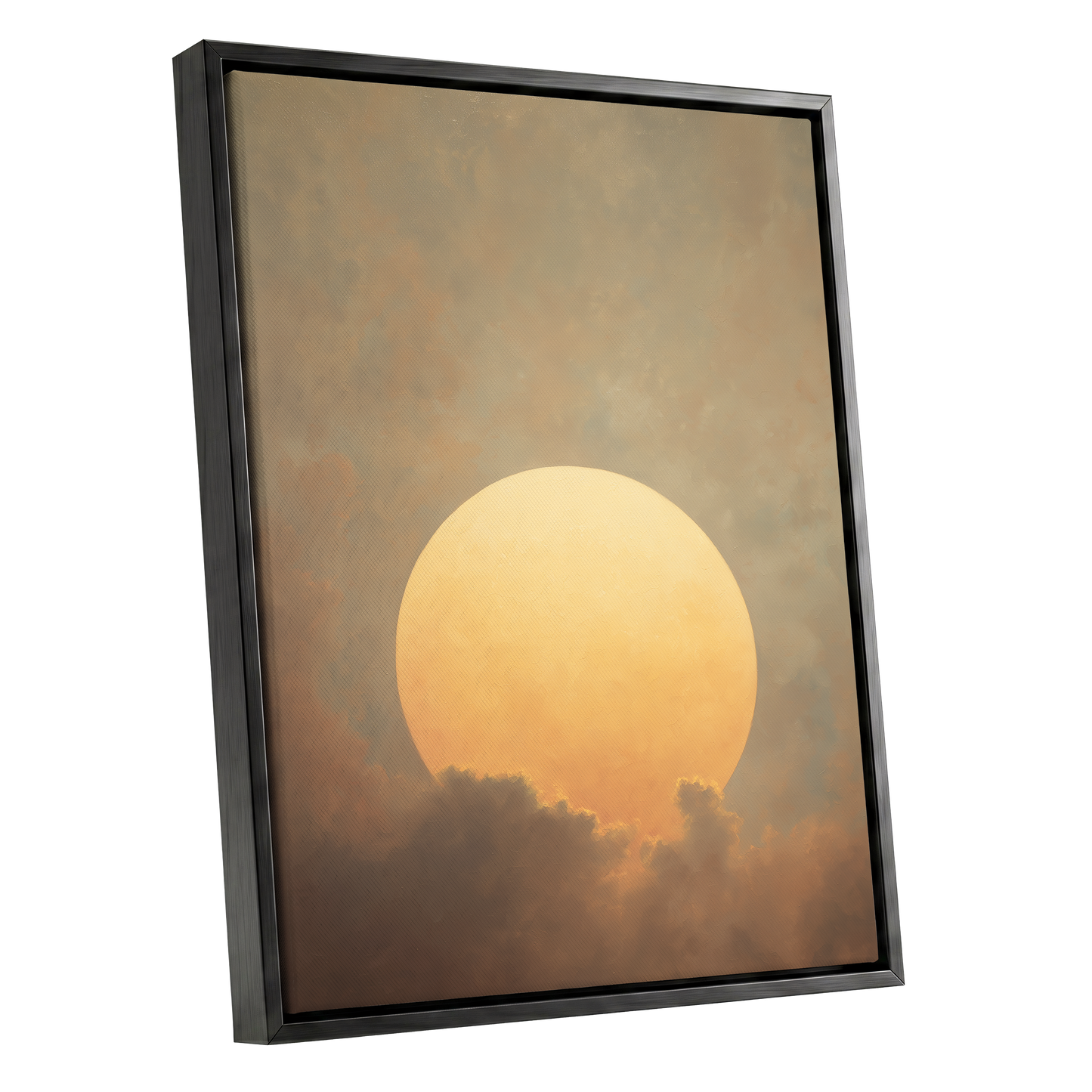 Amber Sun Reverie, gold, beige, brown nature wall art shown as a black framed canvas wall art