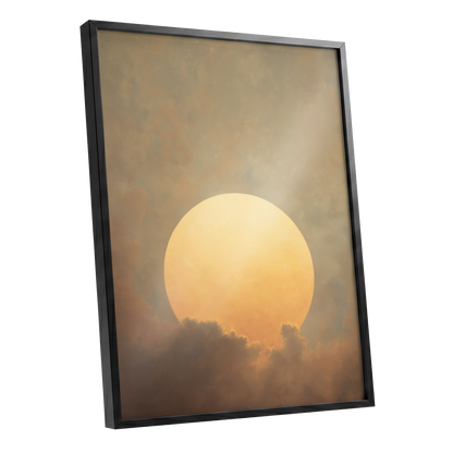Amber Sun Reverie, gold, beige, brown nature wall art shown as a black framed poster wall art print