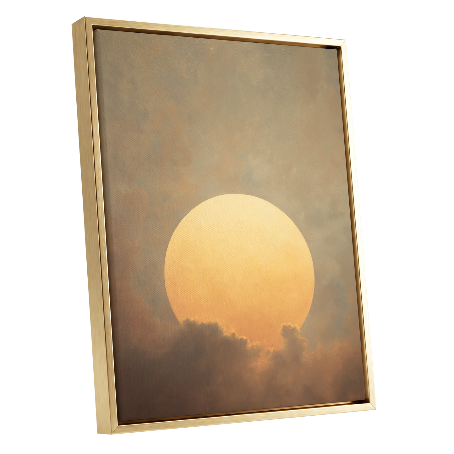 Amber Sun Reverie, gold, beige, brown nature wall art shown as a gold framed canvas wall art