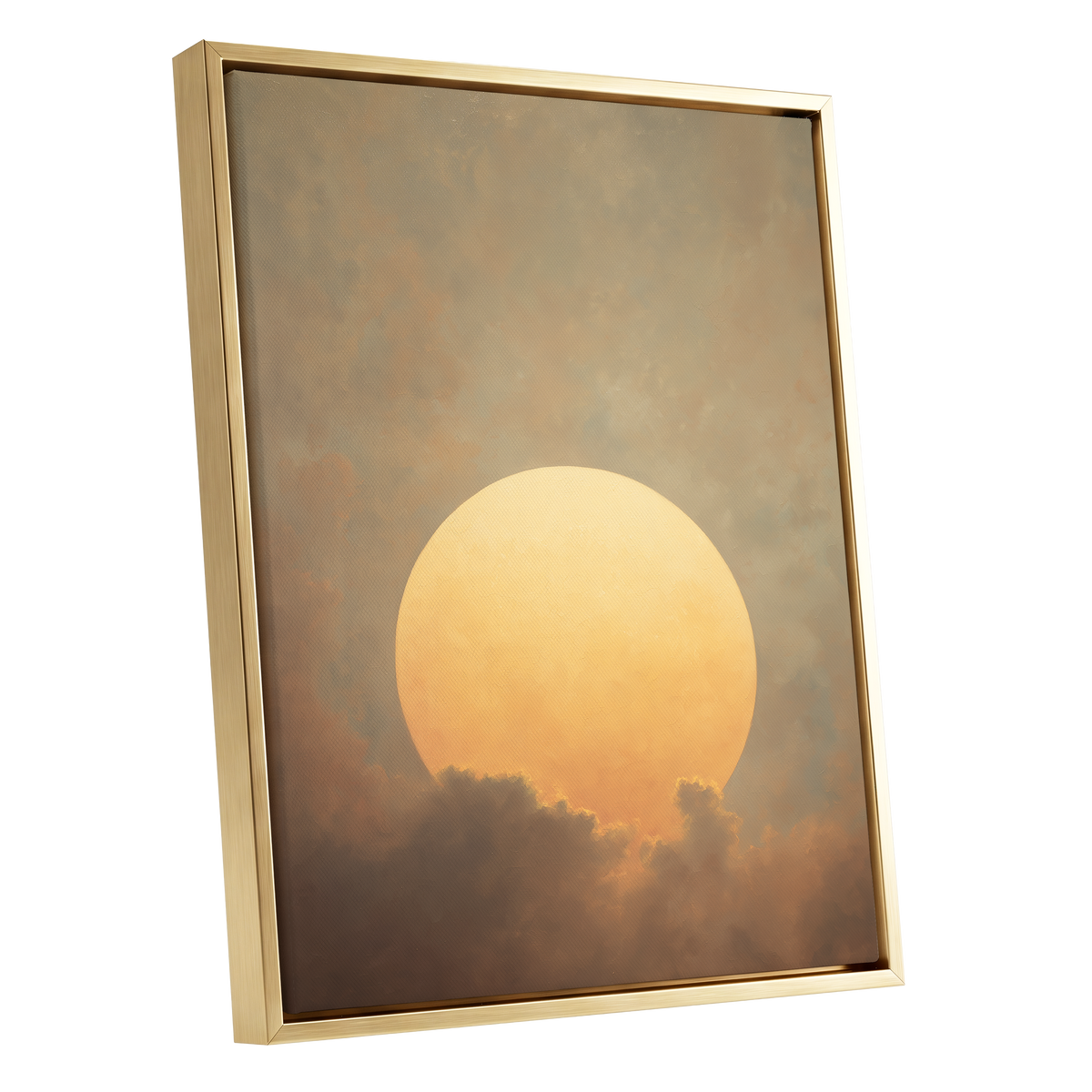 Amber Sun Reverie, gold, beige, brown nature wall art shown as a gold framed canvas wall art