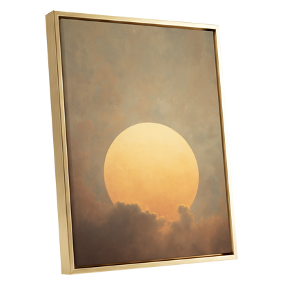 Amber Sun Reverie, gold, beige, brown nature wall art shown as a gold framed canvas wall art