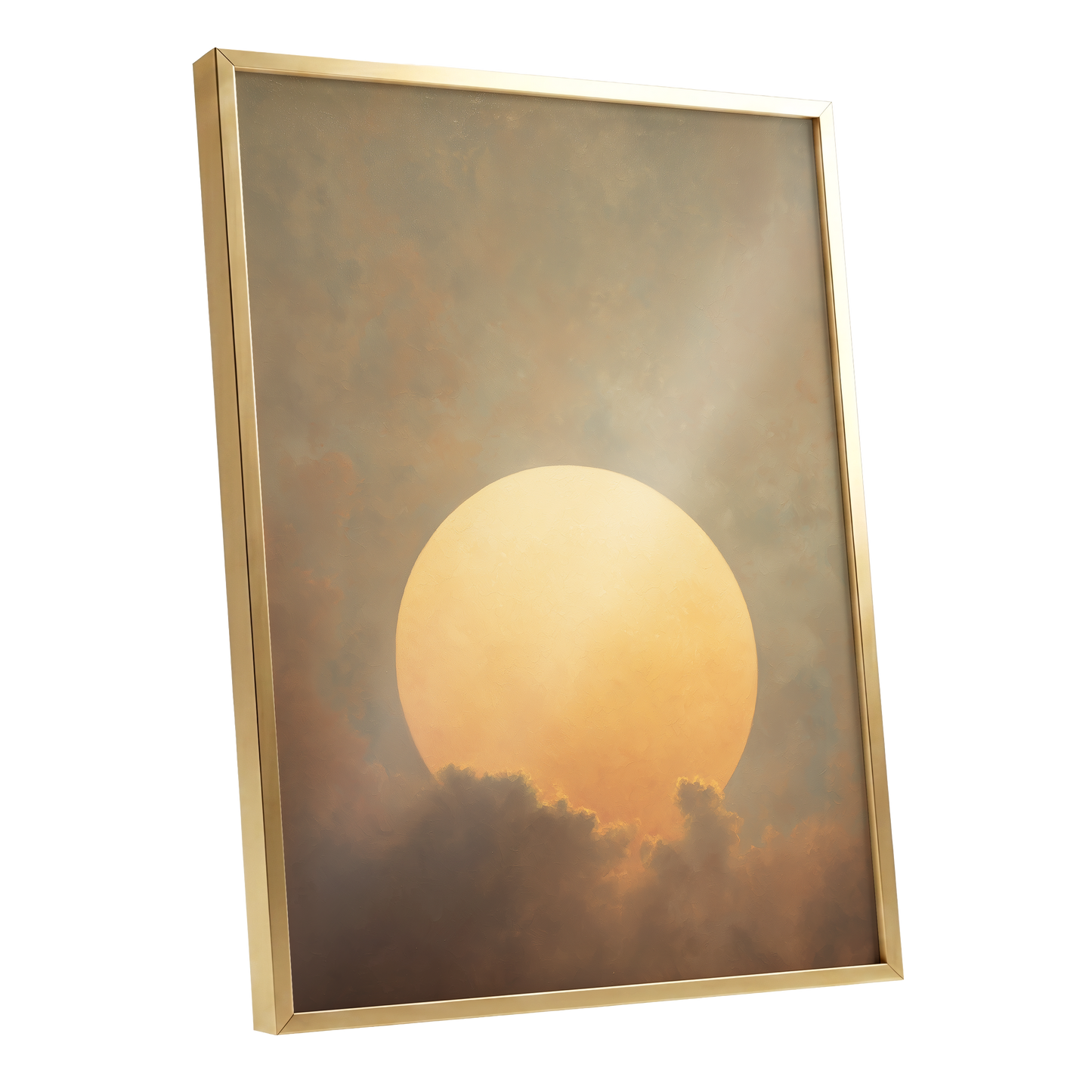 Amber Sun Reverie, gold, beige, brown nature wall art shown as a gold framed poster wall art print