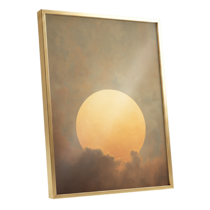 Amber Sun Reverie, gold, beige, brown nature wall art shown as a gold framed poster wall art print