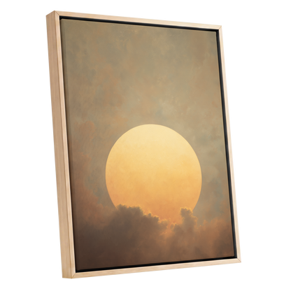 Amber Sun Reverie, gold, beige, brown nature wall art shown as a oak framed canvas wall art