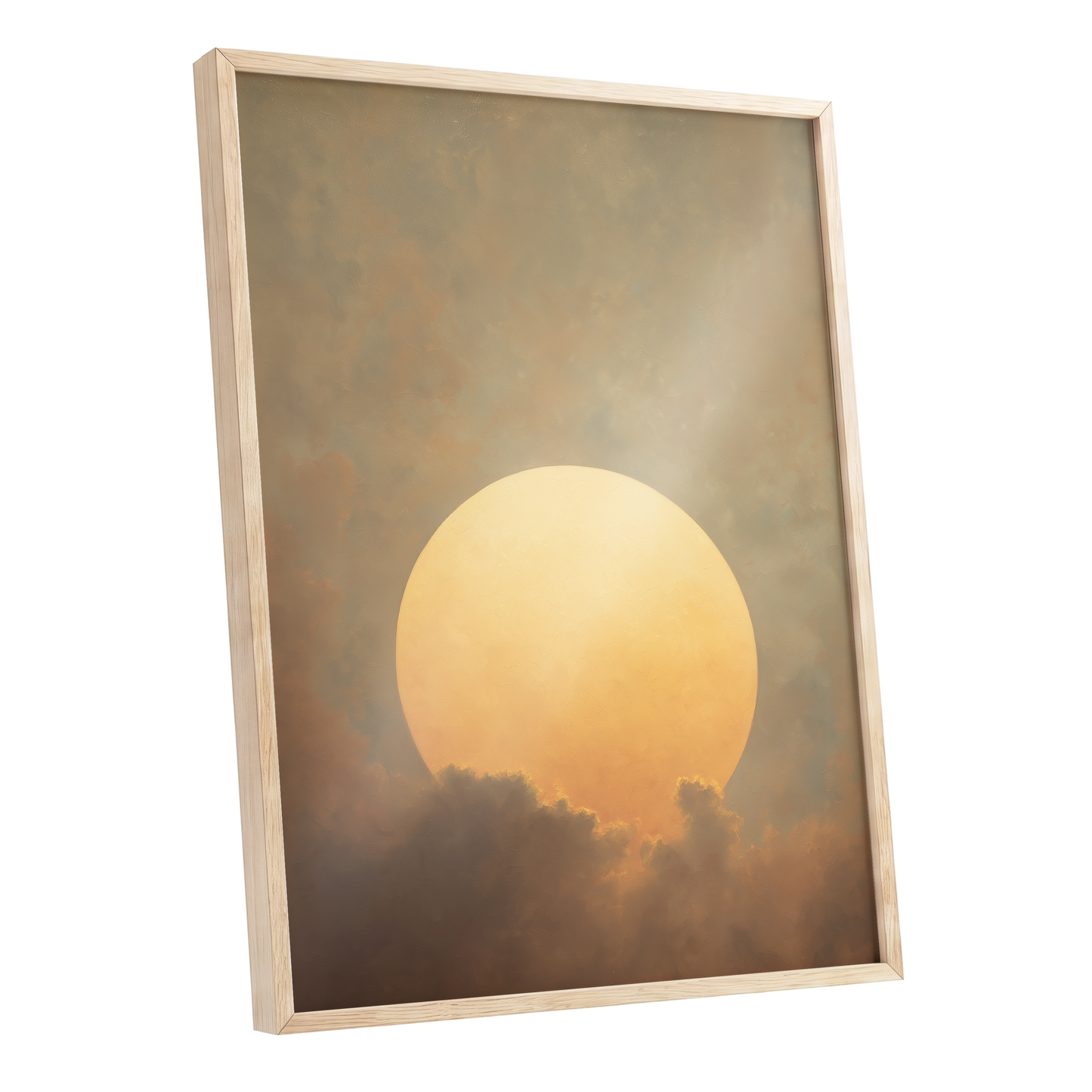 Amber Sun Reverie, gold, beige, brown nature wall art shown as a oak framed poster wall art print