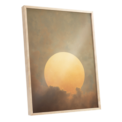 Amber Sun Reverie, gold, beige, brown nature wall art shown as a oak framed poster wall art print