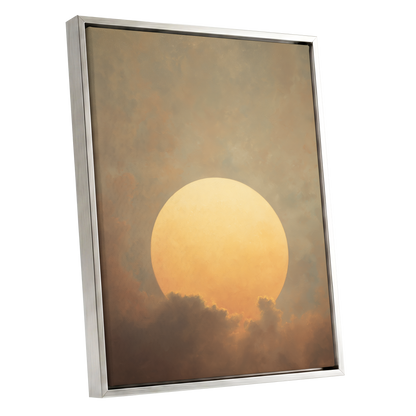 Amber Sun Reverie, gold, beige, brown nature wall art shown as a silver framed canvas wall art
